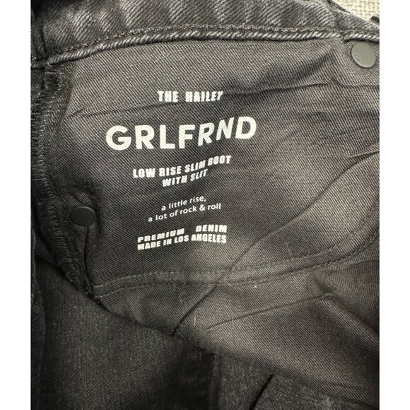 Grlfrnd Jeans Womens 24 28x31 Black Hailey Coated Low Rise Slim Boot Slit - Picture 10 of 13
